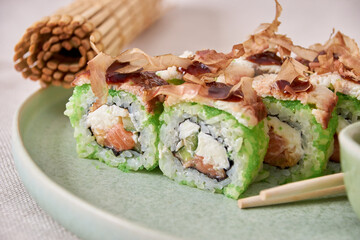Fresh sushi rolls on a plate