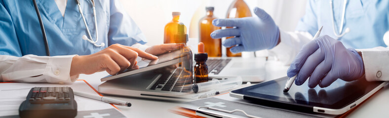 Health care researchers working in life science laboratory and analyzing microscope slides in research lab. New Epidemic Corona Virus. Corona virus outbreaking.