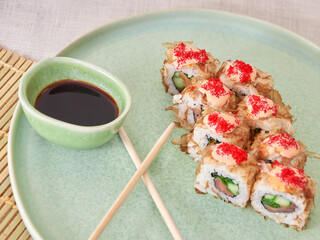 Fresh sushi rolls on a plate