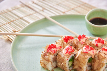 Fresh sushi rolls on a plate
