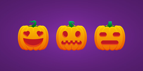 Halloween Jack O Lantern Pumpkin Expression In Love Grimacing Expressionless Bundle
