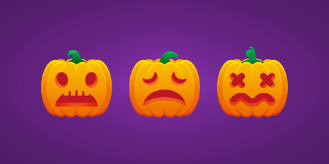 Fototapeta premium Halloween Jack O Lantern Pumpkin Expression Worried Weary Dizzy Bundle