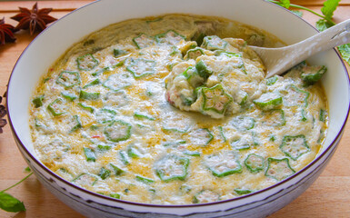 Chinese steamed egg with bitter melon close up