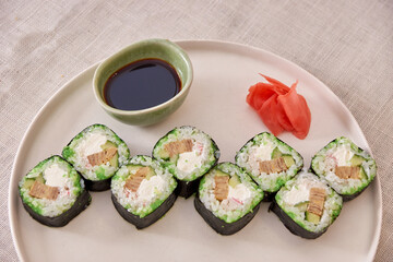 Fresh sushi rolls on a plate
