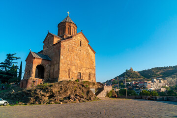 Fototapeta na wymiar Metekhi Church old orthodox church in Tbilisi. Georgia