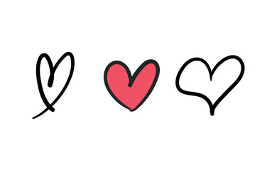 Hand drawn hearts, love icon symbols. Heart doodles. Hand drawn valentine's day design.
