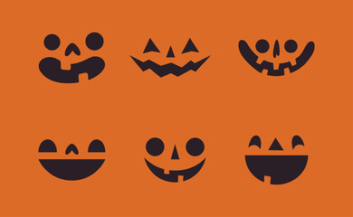 Halloween pumpkin faces icons set. Cartoon cute illustrations.