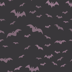 Halloween pattern with flying bats. Vector seamless background. Bat simple illustration texture.