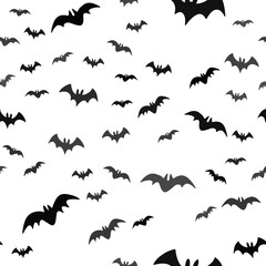 Halloween pattern with flying bats. Vector seamless background. Bat simple illustration texture.