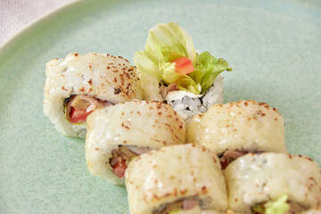 Fresh sushi rolls on a plate