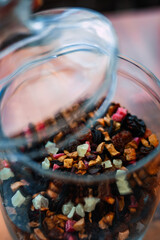 Fruit tea in a glass jar.