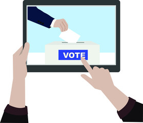 Icon vector hand drop paper vote ballot into the box via online tablet in election country leader in democracy