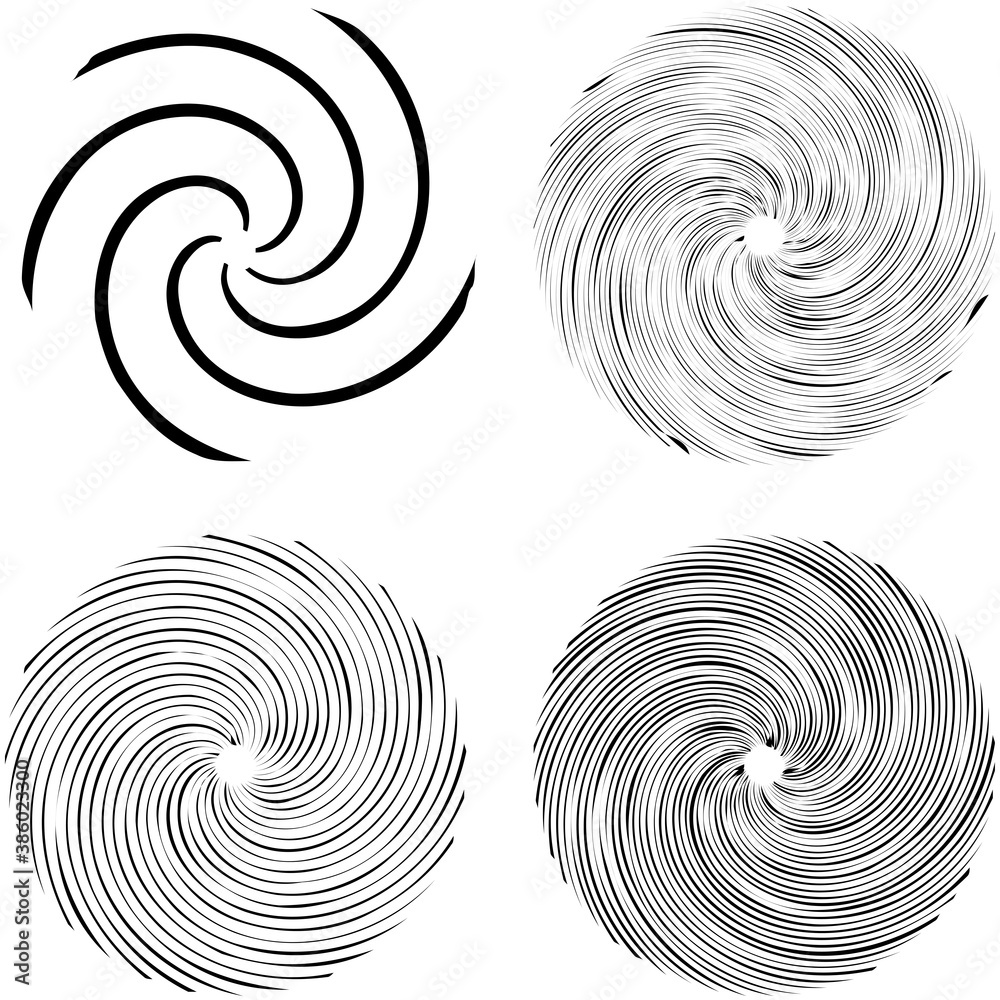 Poster circular spiral, swirl, twirl design element. concentric, radial and radiating burst of lines with r