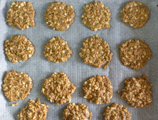 delicious homemade oatmeal cookies healthy food, in the oven tray