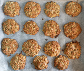 delicious homemade oatmeal cookies healthy food, in the oven tray
