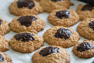 homemade oatmeal cookies with chocolate, healthy food