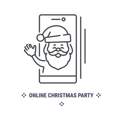 Vector graphic illustration on a white background. Concept icon in line design. Online Christmas party. Symbol, sign, logo, emblem.
