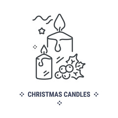 Vector graphic illustration on a white background. Concept icon in line design. Christmas candles. Symbol, sign, logo, emblem.