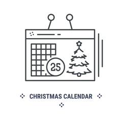 Vector graphic illustration on a white background. Concept icon in line design. Christmas calendar. Symbol, sign, logo, emblem.