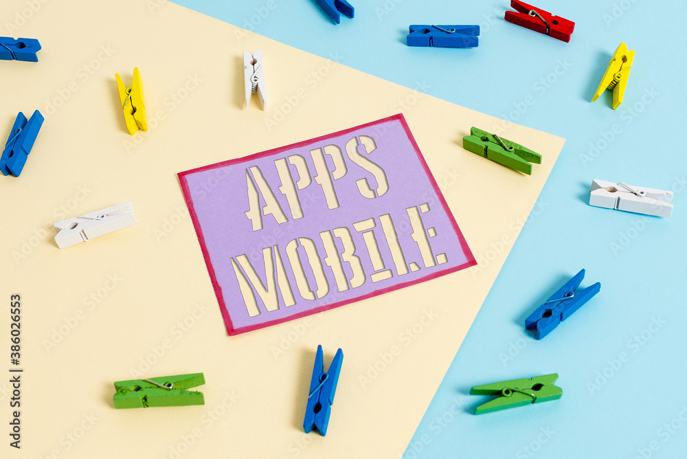 Poster handwriting text apps mobile. conceptual photo computer program designed to run on phone hand held d