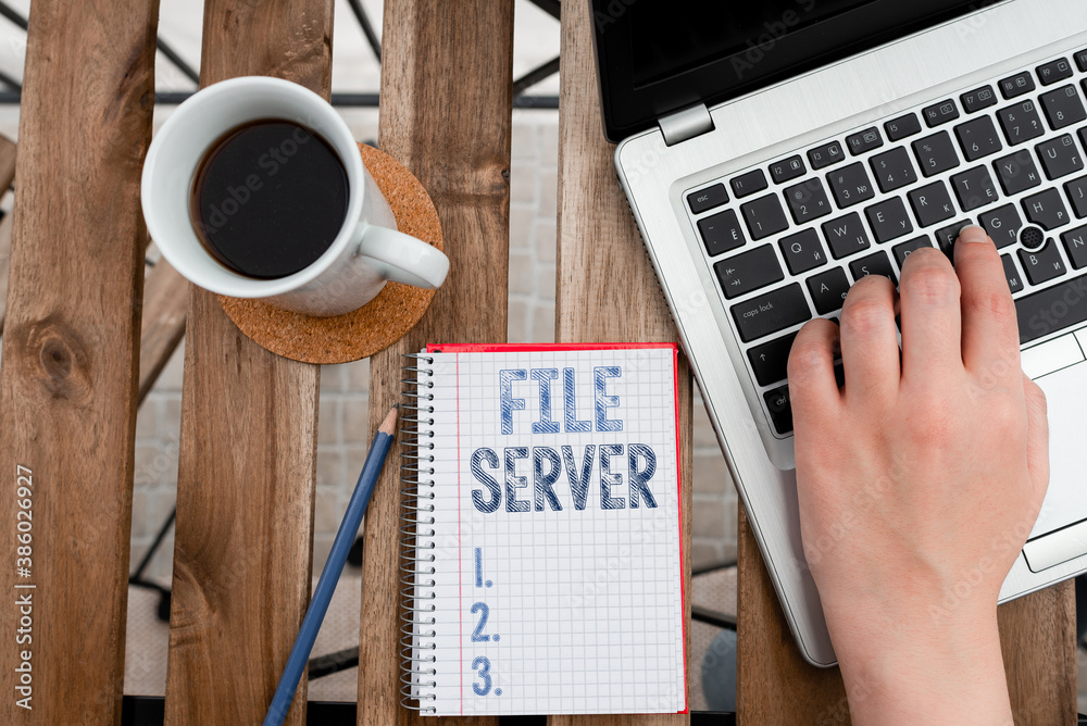 Poster conceptual hand writing showing file server. concept meaning device which controls access to separat