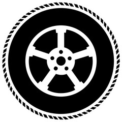 
Round circle with floral pattern denoting car wheel icon
