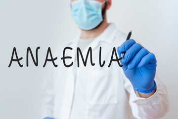 Conceptual hand writing showing Anaemia. Concept meaning a condition marked by a deficiency of...