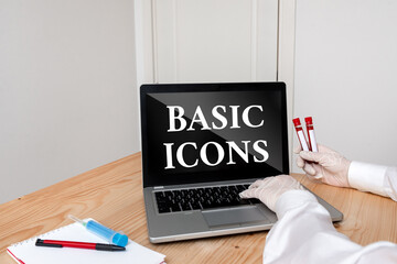 Writing note showing Basic Icons. Business concept for pictogram or ideogram displayed on a computer screen or phone Blood sample vial lastest technology ready for examination