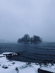 winter river and fog