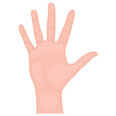 
An open human hand pointing four finger and one thumb in hello gesture
