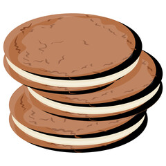 
Two chocolate cookies with cream filling is sandwich biscuit
