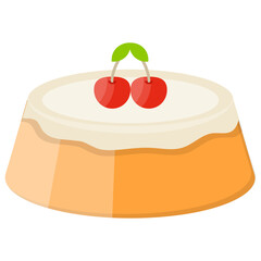 
Cake with chocolate topping and candles on the top, birthday cake icon 
