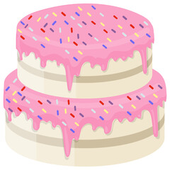 
Cake with chocolate topping and candles on the top, birthday cake icon 
