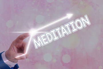 Word writing text Meditation. Business photo showcasing achieve a mentally clear and emotionally...
