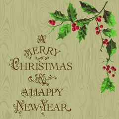 柊木のクリスマスグリーティングのベクターイメージ