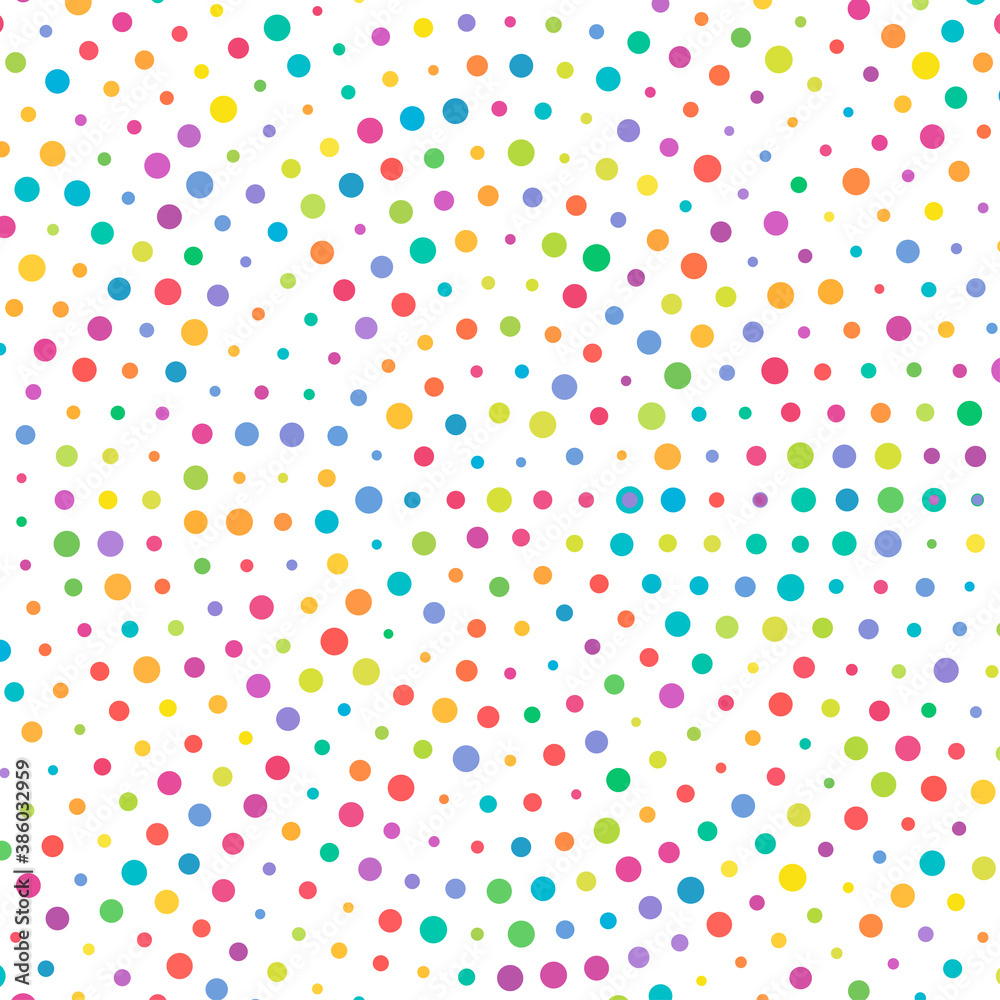 Aufkleber Random colourful circles, dots halftone (half tone) element in spiral, circular and radial style.Dots in swirl, twirl, rotation pattern. Color speckles, freckles, stipple.Stippling vector illustration