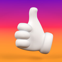 White Thumbs Up Icon on Color Background. 3D Render of White Like