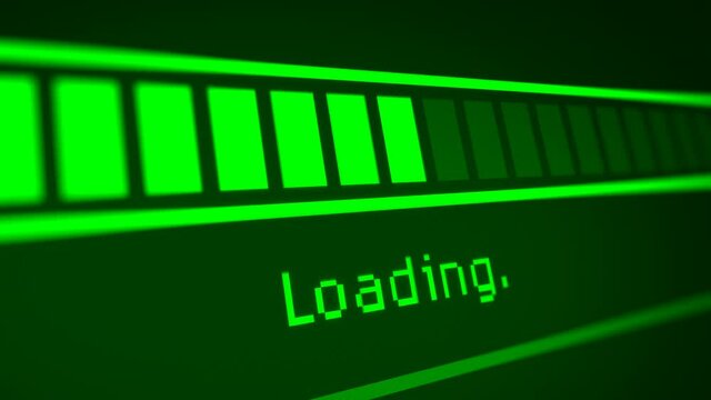 Animated Green Loading Progress Bar in Monitor Screen