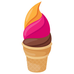 
Swirl shaped rainbow colored ice cream cone 

