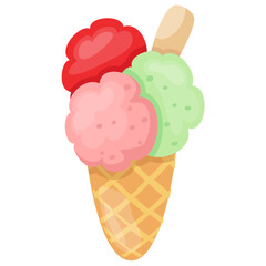 
Swirl shaped rainbow colored ice cream cone 
