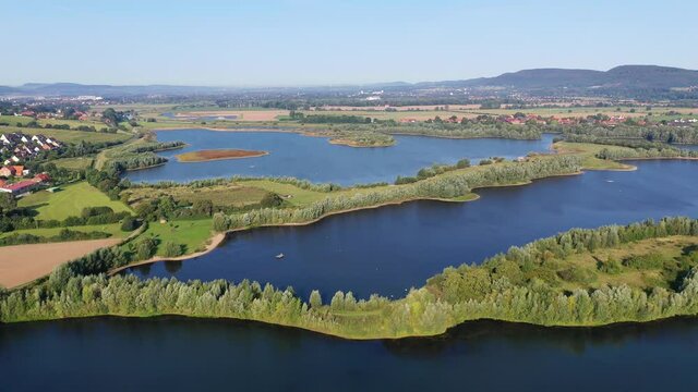 Drone flight over lake, Germany