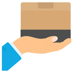 
A service hand holding the cargo package offering delivery service icon
