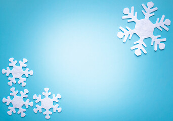 Christmas card with copy space. Winter composition of snowflakes. congratulatory letter mock up