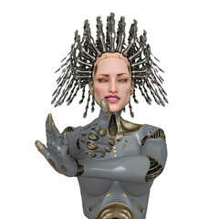super cyborg want you and also she is pointing her finger like a pistol at you