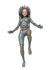 super cyborg is floating in the air