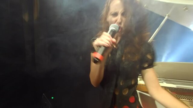retro woman diva singing blues on greatest show, showman.