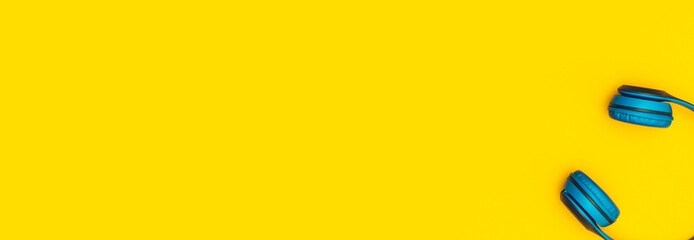 Wireless Headphone Or Earphone on yellow background