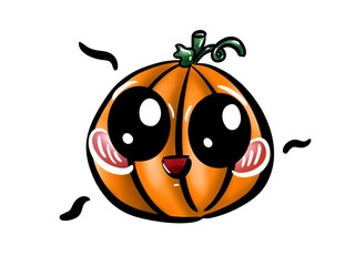 A smashing Halloween pumpkin with cute cheeks and big eyes. On white background