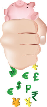 hand squeezes a deposit of currency