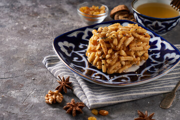 Traditional azian cake chuk chuk with honey and nuts